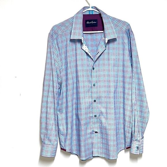 NWOT Robert Graham Button Down Plaid Blue Pink White Print Shirt Mens Sz XL - Picture 1 of 5